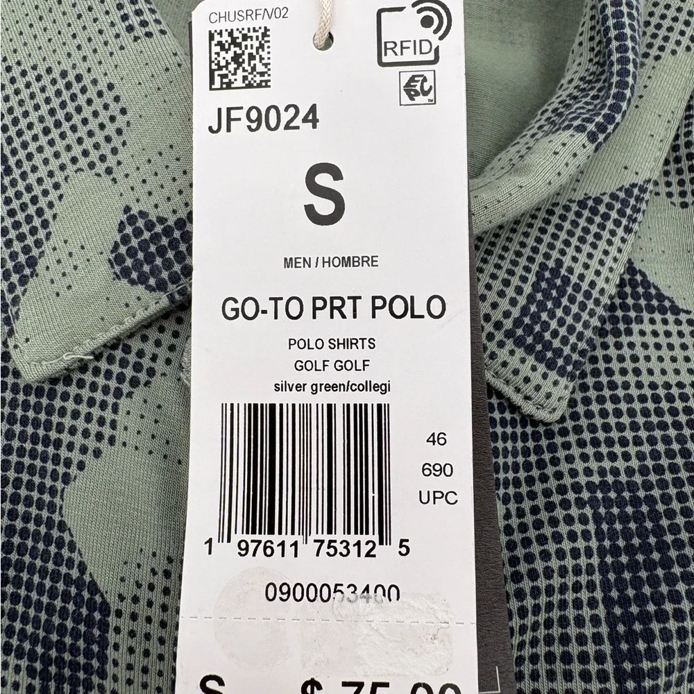 NWT Mens Adidas Golf GoTo Print Shirt Silver Green Collegiate Navy Golf Polo